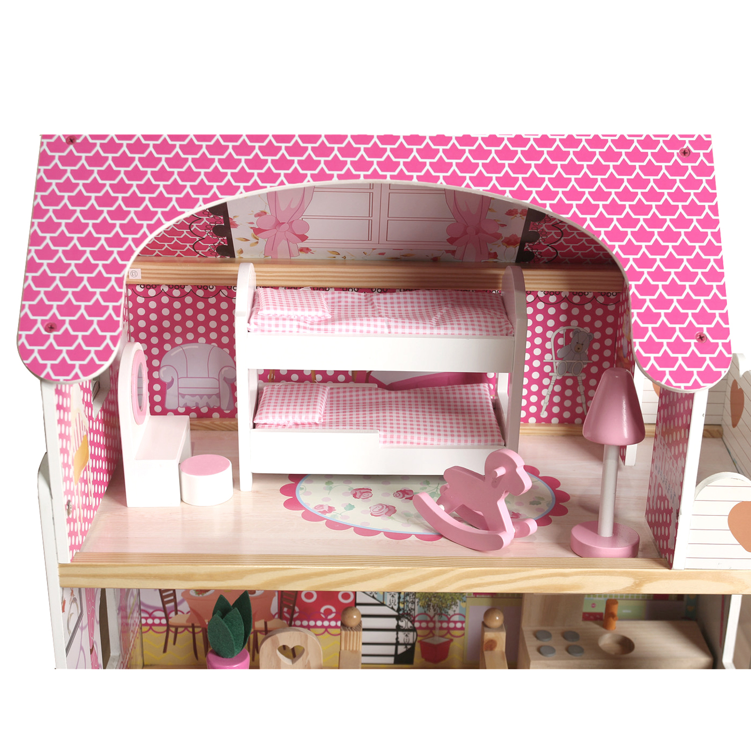 MB Wooden Kids Doll House With 17PCS Furniture & Staircase Barbie Dolls House eBay