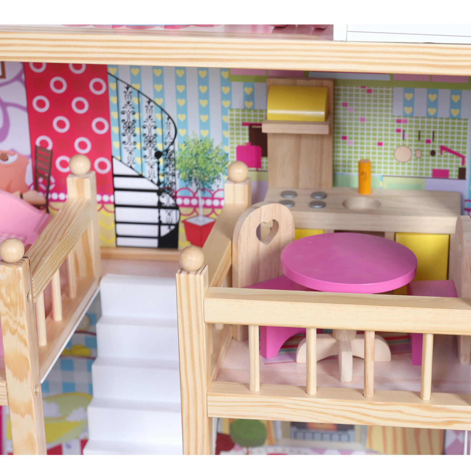 Modern Wooden Kids Dolls House Large Dolls House +17PCS Furniture