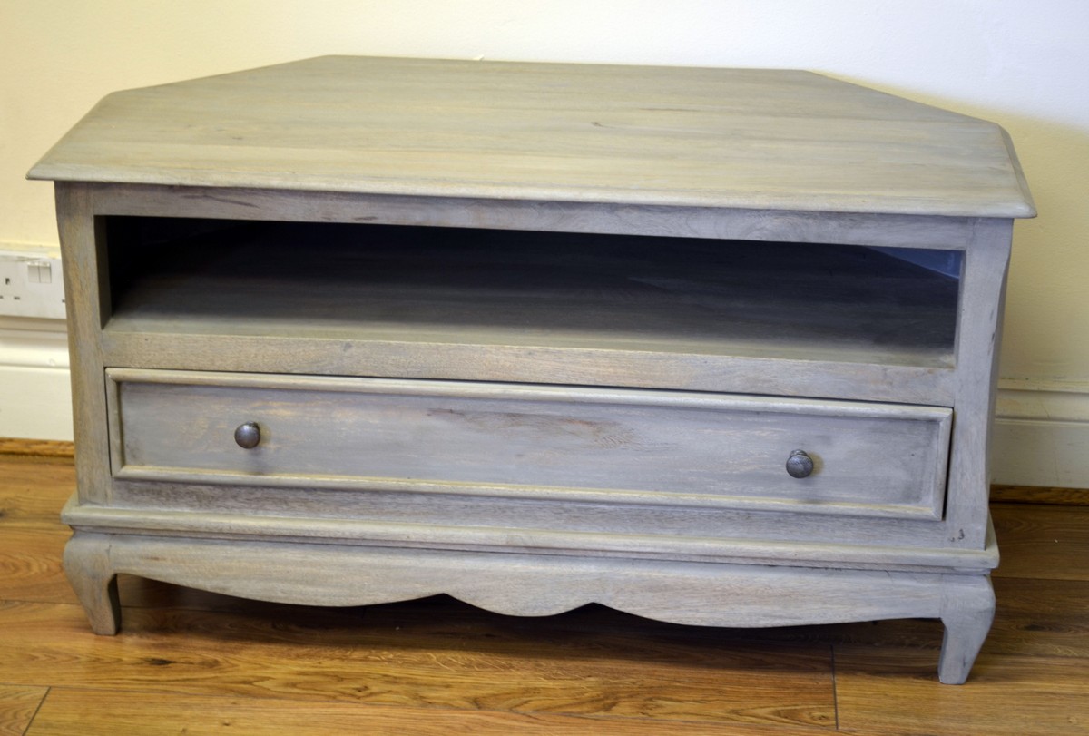 Bourdeilles Corner Tv Cabinet Stand Unit Solid Shabby Chic In Mango Bourdeilles Solid Mango Shabby Chic Vintage Corner Tv Cabinet Stand Unit