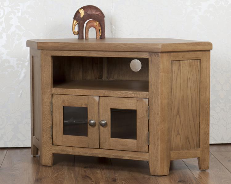 Corner Tv Cabinet Stand Unit Glass Doors Chunky Dorset Country