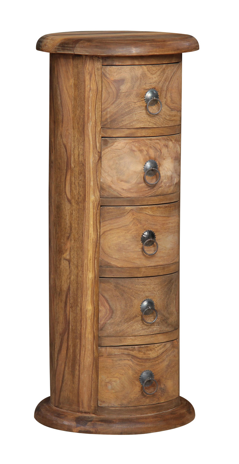 Living Room Furniture Jali Natural Sheesham 5 Drawer Slim Drum